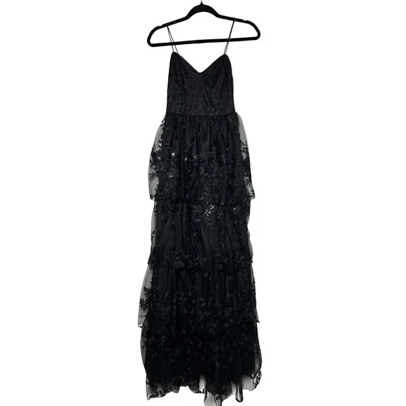 Altar'd State Lumeny Rue Sequin Lace Maxi Dress Tiered Size S Formal Prom - Picture 2 of 6